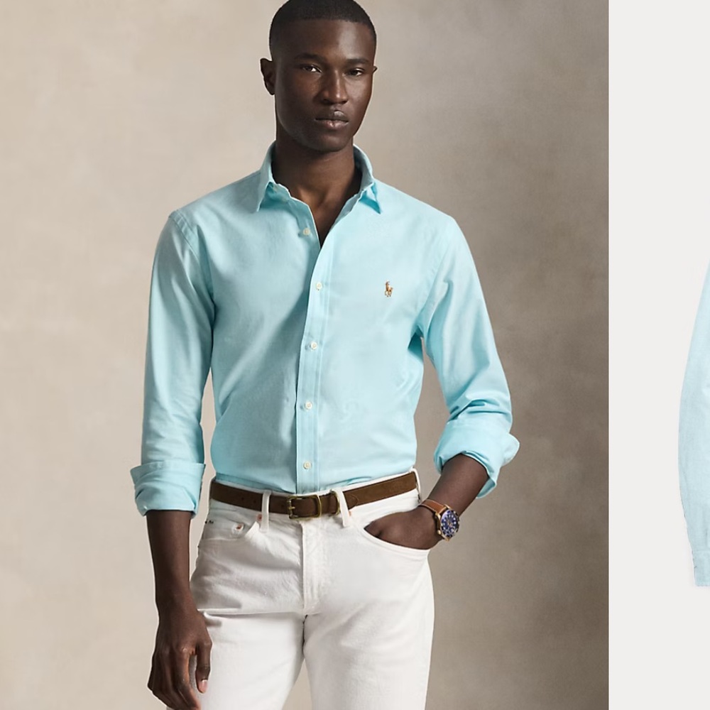 Polo Ralph Lauren Slim Fit Oxford Shirt in Light Aqua Blue Size S 100% Cotton